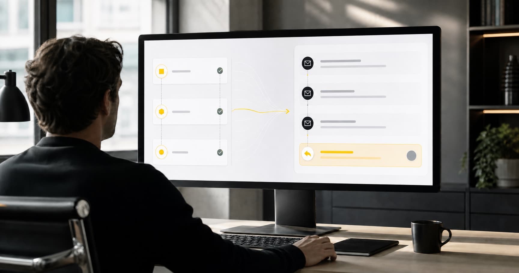 A sales operator working with CRM order history and a personalized email sequence